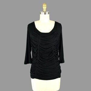 RONEN CHEN BLACK RUCHE 3/4 SLEEVE TOP